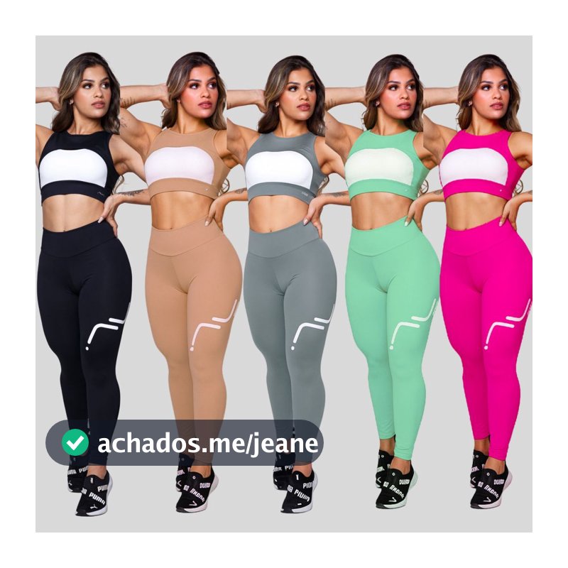 Conjunto Feminino Academia Suplex Poliamida Top Com Abertura e Legging Silk AVA Fitness