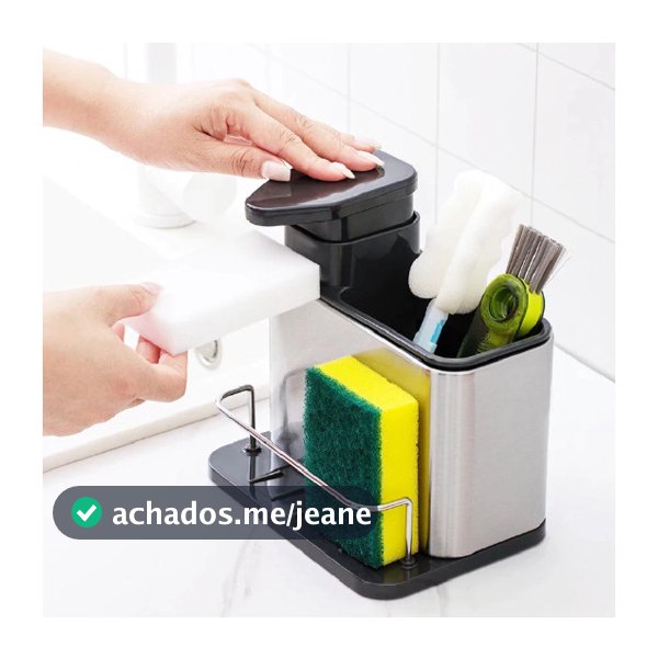 Porta Detergente Inox com Dispenser e Suporte para Esponja | Organizador de Pia Cozinha