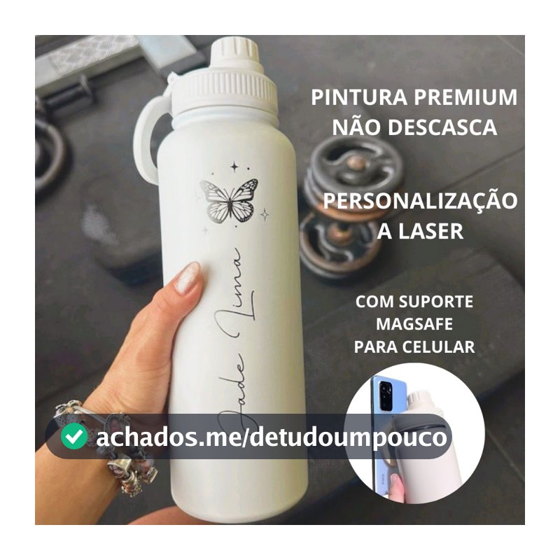 Garrafa Térmica Mag Safe Tripé Celular Suporte 800ml/1.2L Bear Thermal Mari Nome Tinta Eletrostática