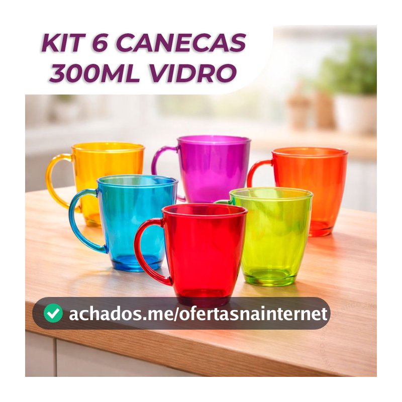 Jogo 6 Canecas de Vidro Coloridas 350ml de Luxo Criativo Natal Lembrancinha Café Chocolate