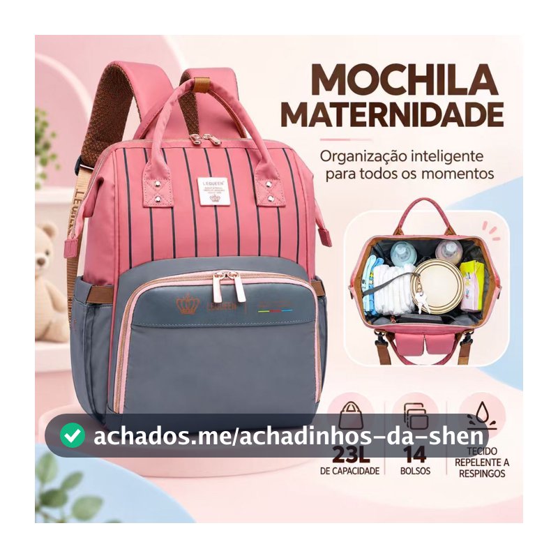Mochila Maternidade Lequeen Rosa Espaçosa Bebê Original 23L