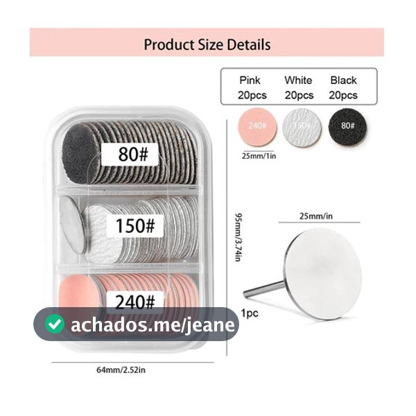 Kit Broca Disco mandril em Aço para Remoção e Polimento de Unhas de Gel Alongamento Extensão