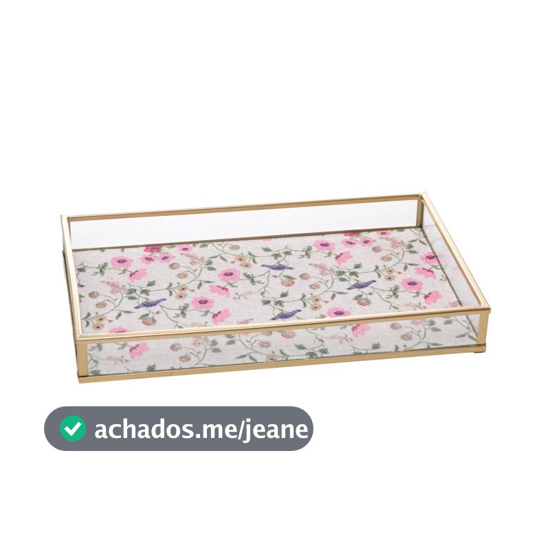 Bandeja Decorativa Blossom Garden 25cm Dourada Metal Wolff para Quarto Aparador Lavabo Joias Perfumes Organização Casa