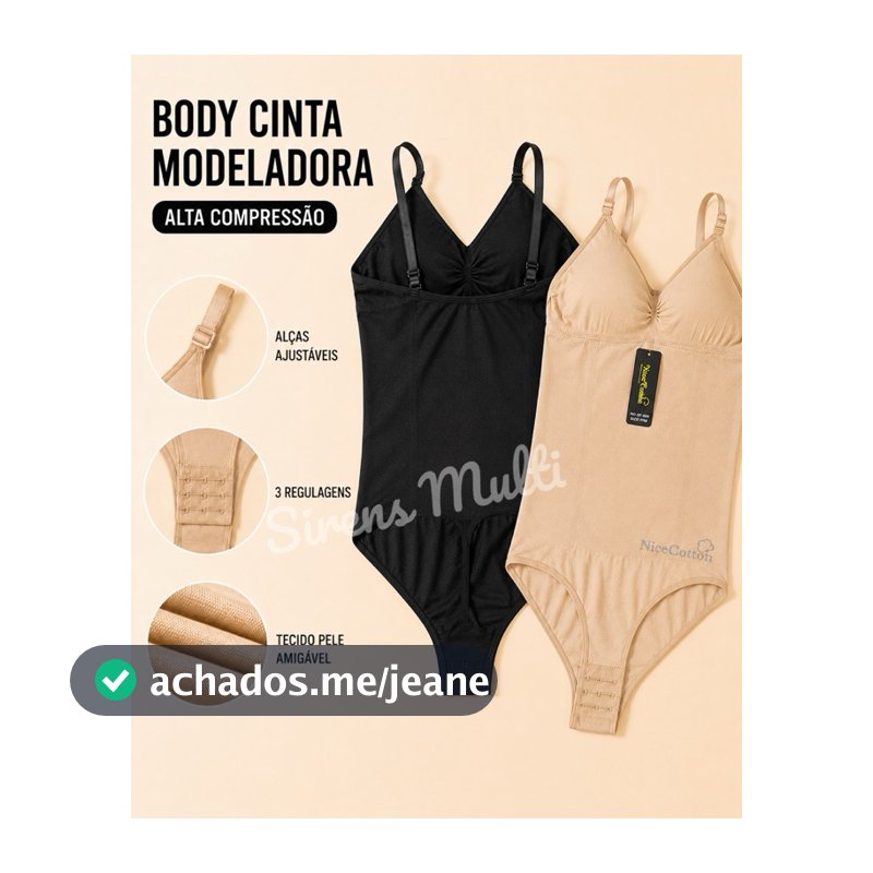 Body Cinta Premium Modelador Alta Compressão Bojo Removível Redutor Medidas Cintura com Regulagem