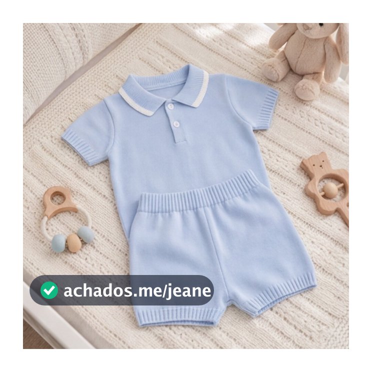 Conjunto Tricot Premium Bebê Menino Blusa Polo Manga Curta Shorts Clássico Elegante