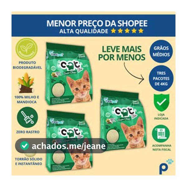 Areia Higiênica Biodegradável Catbio 12 Kg (3 pacotes 4kg) - Super Clean - Grãos Médios - novo