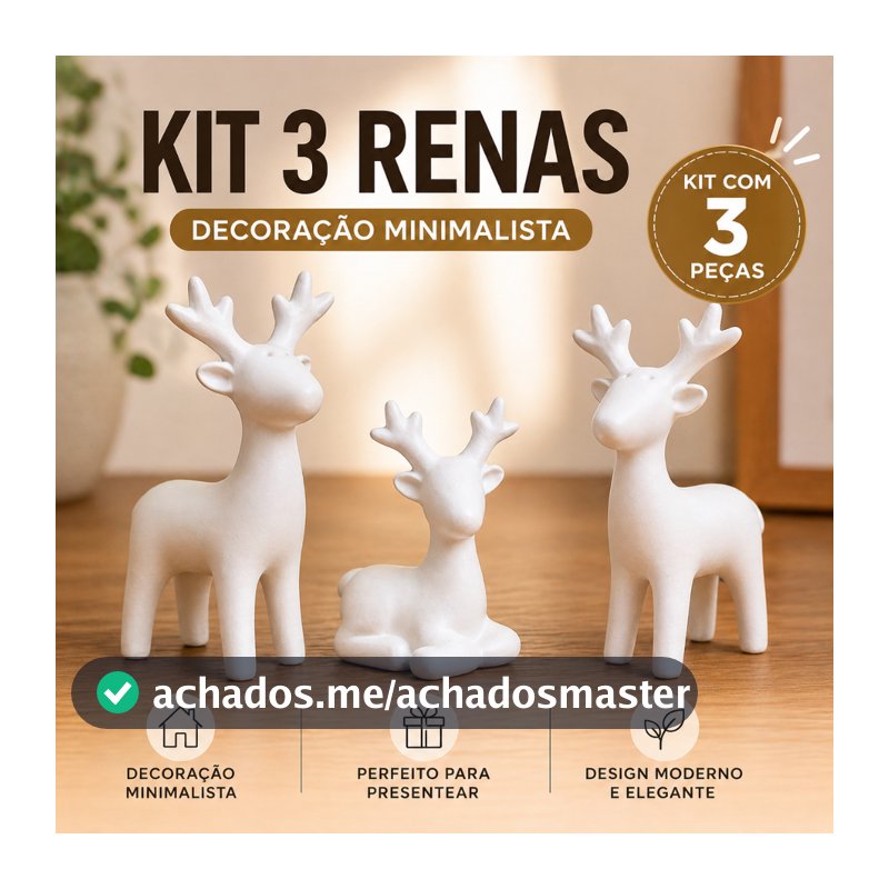 Kit 3 Renas Decorativas Minimalistas Cervo Enfeite Sala Quarto Decoração Moderna