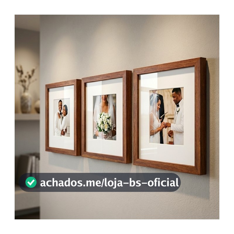 Kit 3 quadros decorativos moldura 23x23 fotografia paspatur vidro acrilico