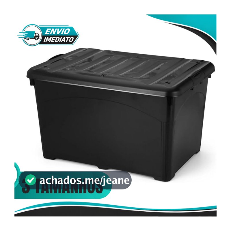 Caixa Organizadora 95 65 50 Litros Preta Injeplastec Com Travas e Rodinhas