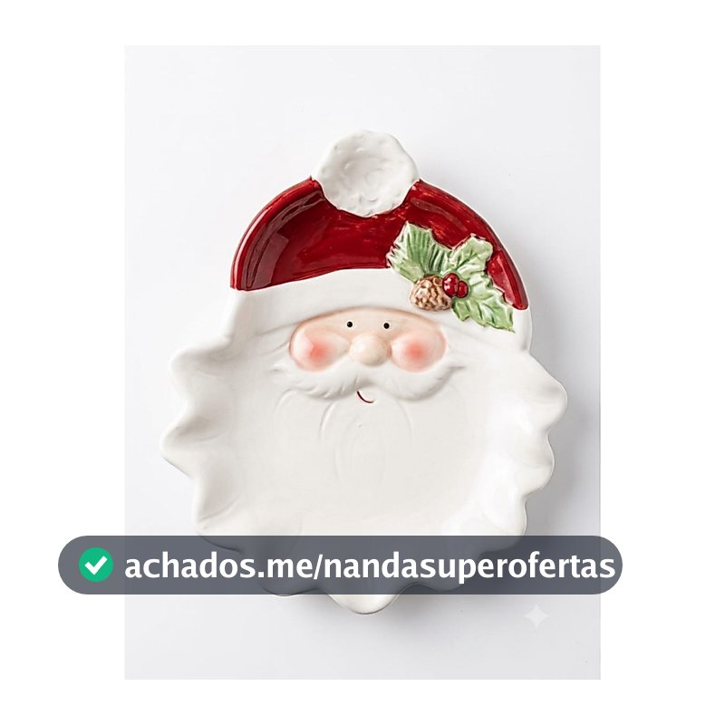 Prato Petisqueira Papai Noel Natalino em Cerâmica 21cm