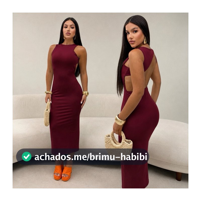 vestido longo Feminino Costa Nua Decote Costas Aberto Festa Elegante Moda Feminina ✨