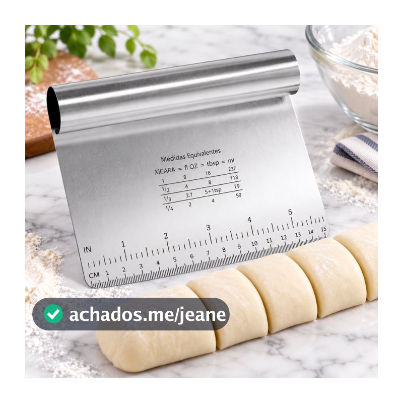Espátula Raspador de Massa em Aço Inox com Régua Medidora Cortador para Pão Pizza Confeitaria 15cm