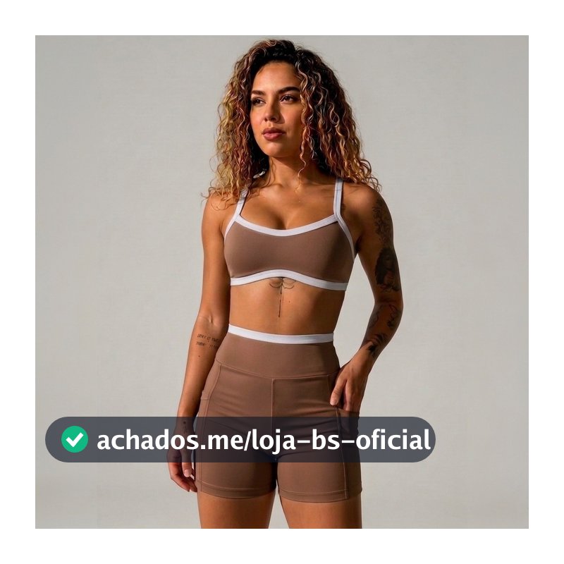 Conjunto Fitness Poliamida Premium Top Biquini e Shorts com Bolso Cós Alto Sem Transparência