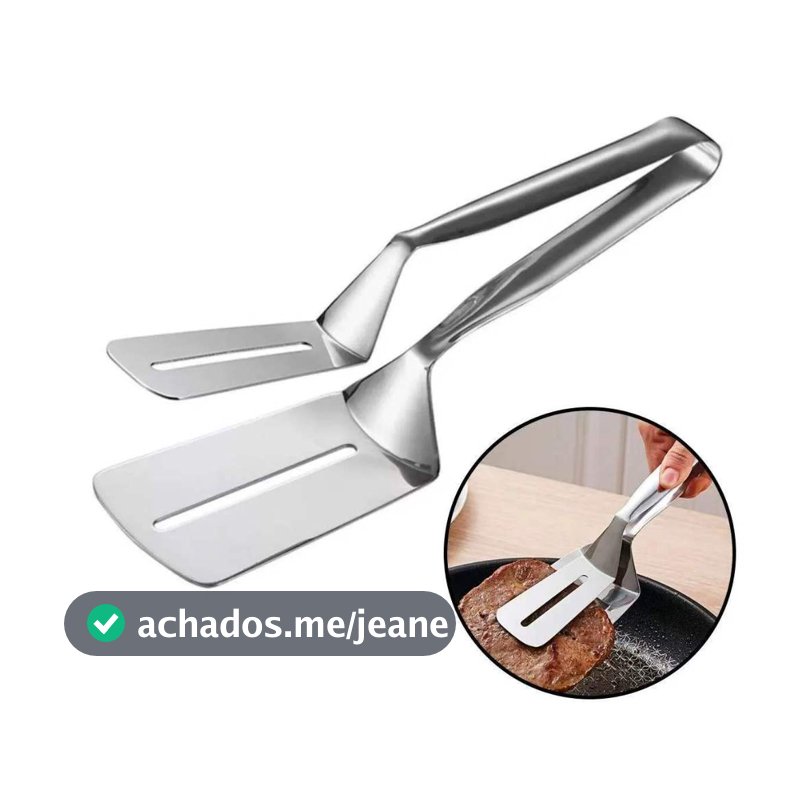 Kit 2 304 Pinça Pegador Espátula Pegadora Dupla para Alimentos em Inox