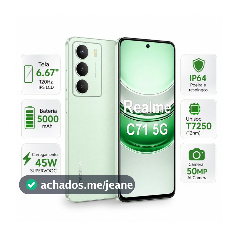 Celular realme C71 5G Smartphone 8+256 GB Original Versão Global Bateria 5000mAh Câmera 50MP NFC 6,6