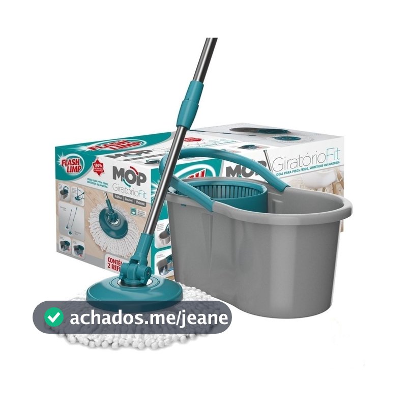 Mop Giratório Balde 8 Litros Original Flash Limp com Cabo Inox e Refil Microfibra