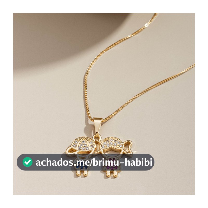 Colar Pingente Casal de Filhos cravejados (Filhos), Semijoia, Ouro 18K