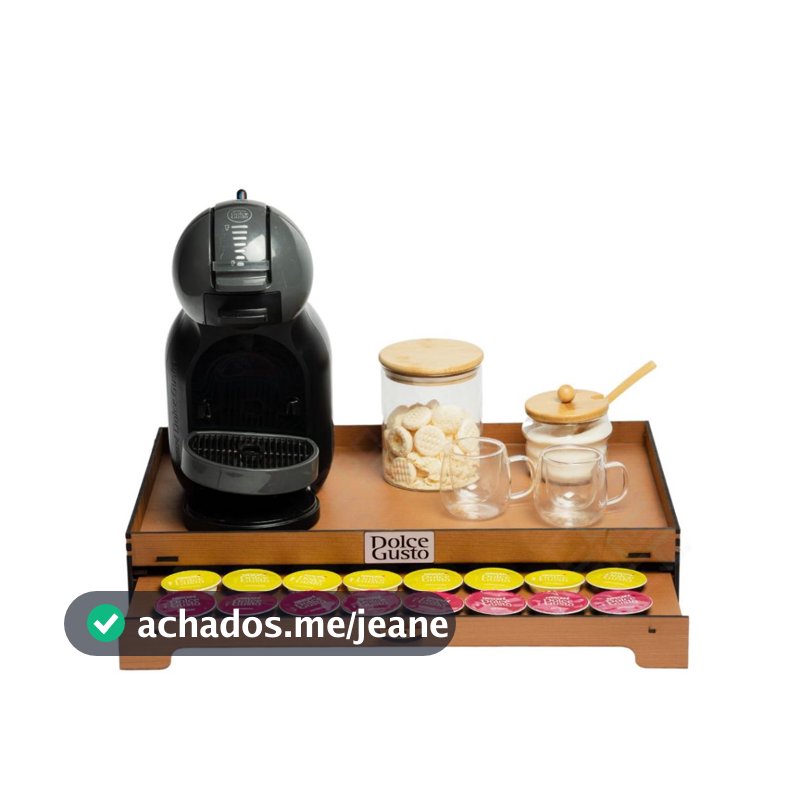 Bandeja Dolce Gusto Amadeirada Porta 40 Capsulas 3 Corações Cantinho do Café apoio servir cafeteira