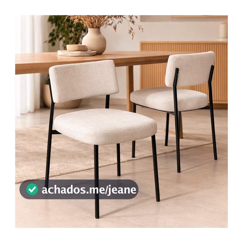 Kit 2 Cadeira Mila Estofada Sala de Jantar Gourmet Linho Base Aço Par