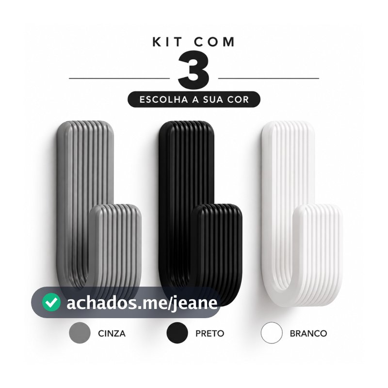Kit 3 Gancho Adesivo para Parede Toalhas Banheiro e Cozinha Fixação Forte Sem Furo