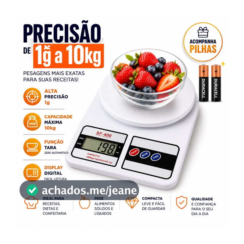 Balança Digital Cozinha 10Kg Precisão Balança de Alimentos Cozinha pilhas inclusas