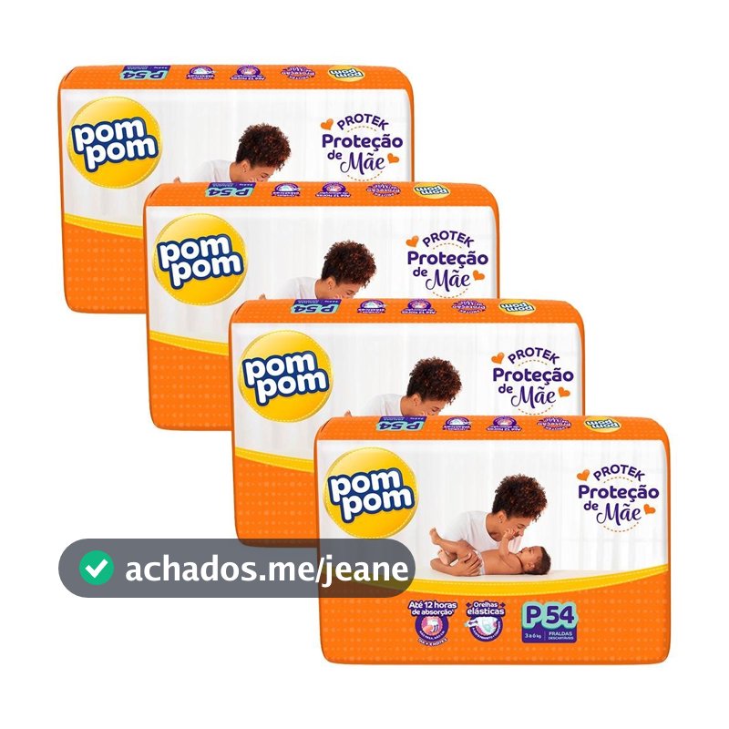 Kit 4 Fraldas Pom Pom Derma Protek Mega P com 54un cada