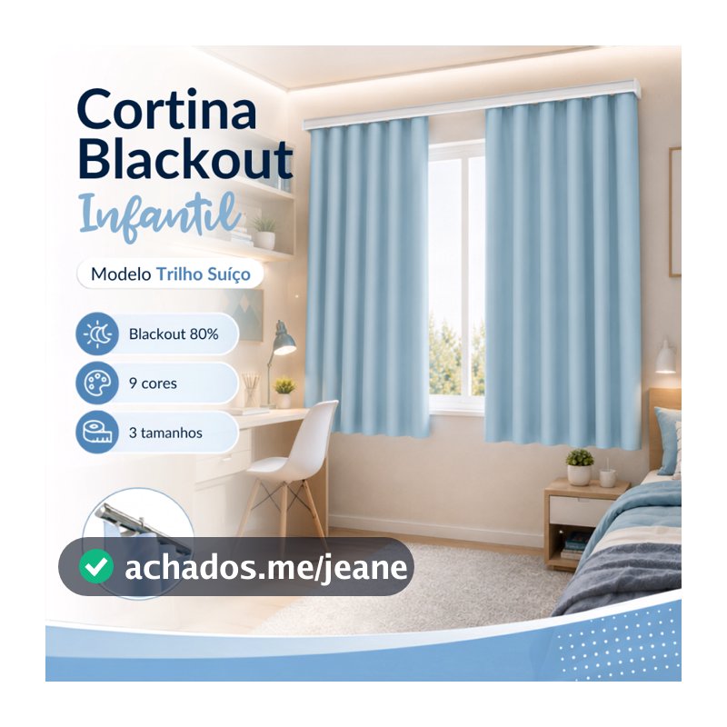 Cortina Infantil Blackout Trilho Suíço Corta Luz Quarto Bebê Varias Cores