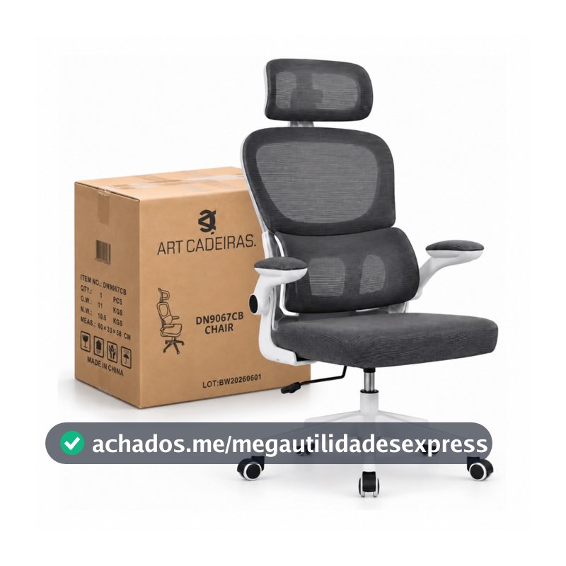 Cadeira De Escritório Ergonômica Mesh Cinza Presidente NR17 Com Apoio Lombar 150kg Braço Retrátil