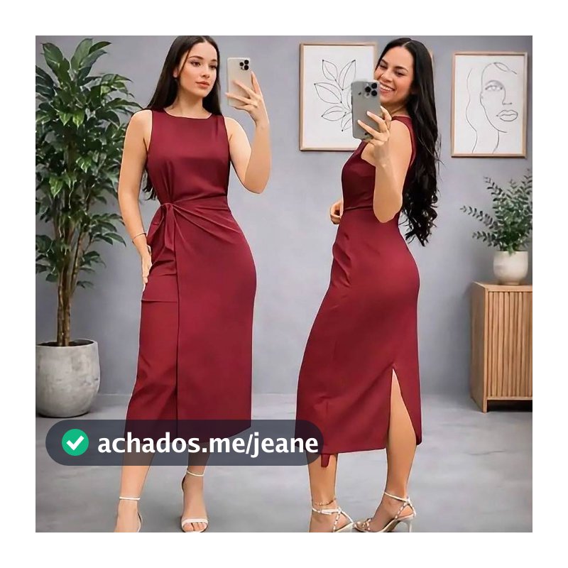 Vestido Feminino Alfaiataria Midi com Amarração Lateral Elegante