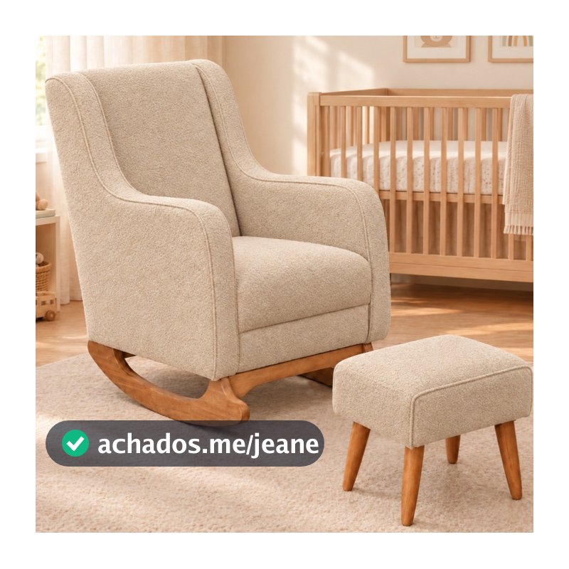 Poltrona de Amamentação decorativa em Bouclé com Puff para Quarto de Bebê