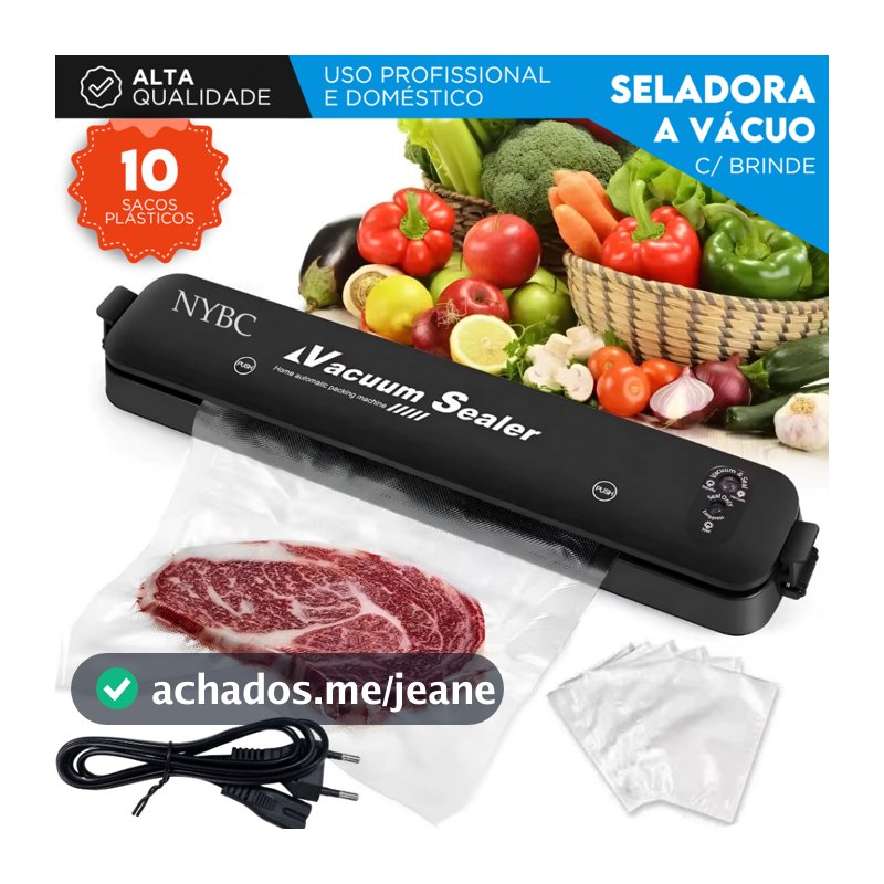 Seladora a Vácuo Doméstica – Bivolt Vedação Hermética | Para Conservar Alimentos | Com 10 Sacos