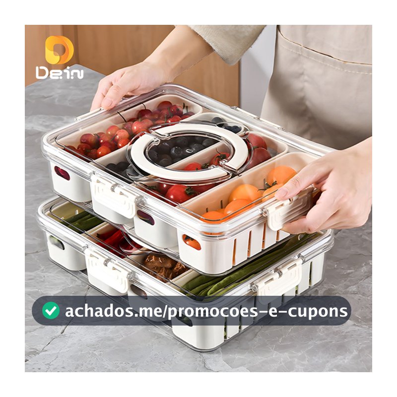 Caixa Organizadora de Alimentos Transparente Geladeira Empilhável Multiuso com Divisórias