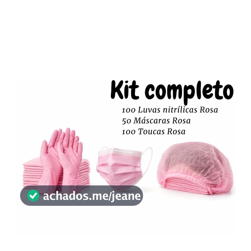 Kit Luva Nitrílica Rosa 100und + Máscara Rosa 50und + Touca rosa 100un