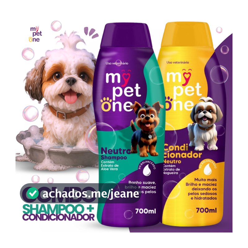 Kit Shampoo Premium 700 mL Neutro + Condicionador Neutro Cães e Gatos Mypetone