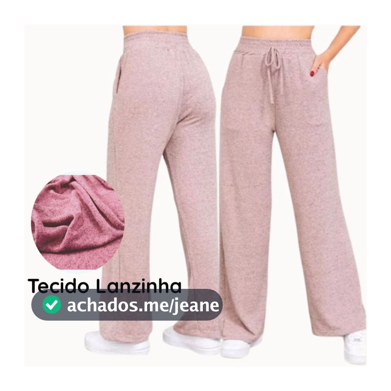 Calça Pantalona Feminina de Lanzinha Cintura Alta com Bolso e Elastico pra Inverno GG, G, M,  P