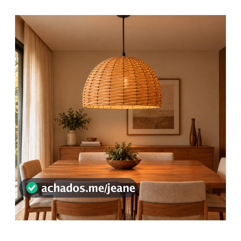 Luminária Pendente Meia Esfera Rustico C/ Fibra Junco