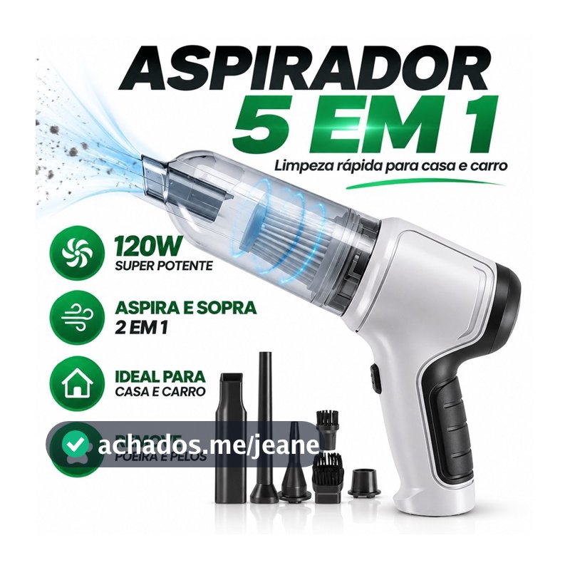 Mini Aspirador Soprador faz Vácuo 5 Em 1 Ar Portátil Usb