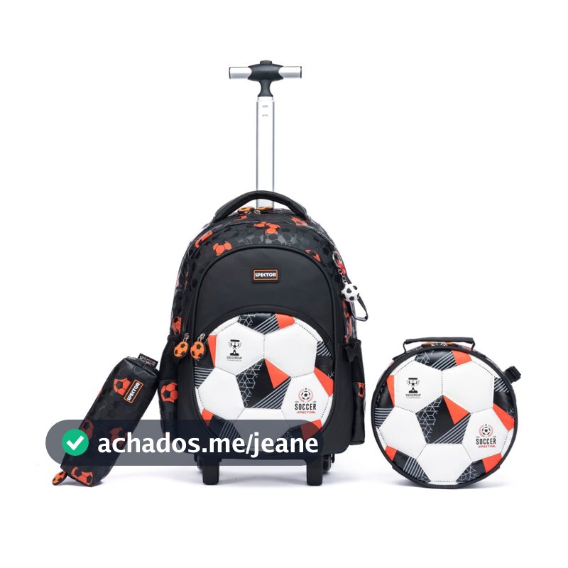 Mochila Kit Carrinho + Lancheira + Estojo Reforçada Futebol Infantil
