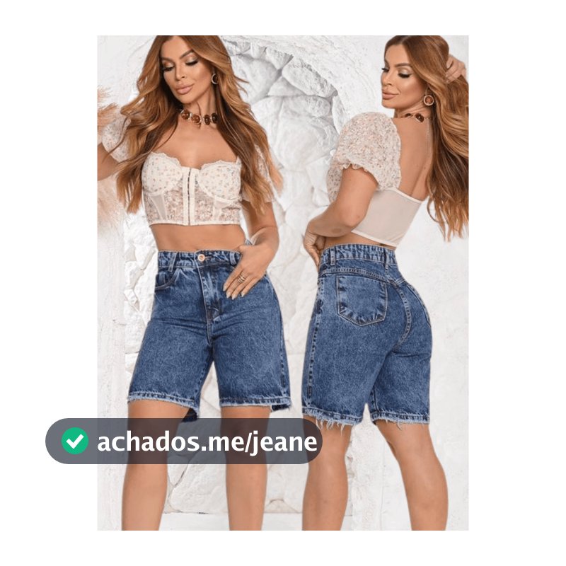 Bermuda Jorts Feminina Jeans Marmorizada Cintura Alta Sem lycra