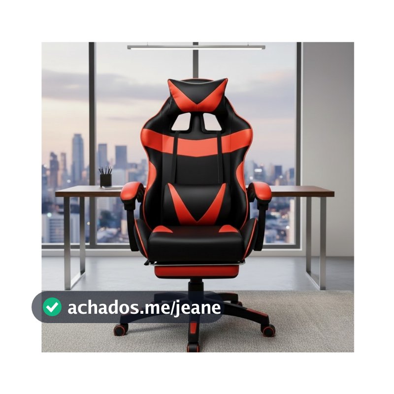 Cadeira Pc Gamer Giratória Ergonômica Couro Com Descanso