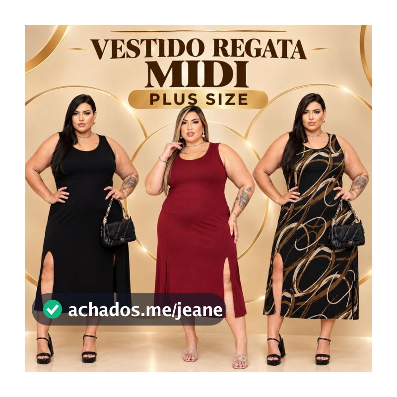 Vestido Feminino Regata Midi Fendas Frontais Plus Size Estiloso Mid Size Verão Curve 44 ao 56