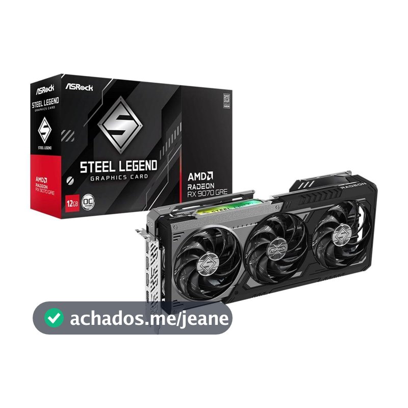 Placa de Vídeo ASRock AMD Radeon RX 9070 GRE Steel Legend Dark OC, 12GB, GDDR6, FSR, Ray Tracing, 90-GA5WZZ-00UANF