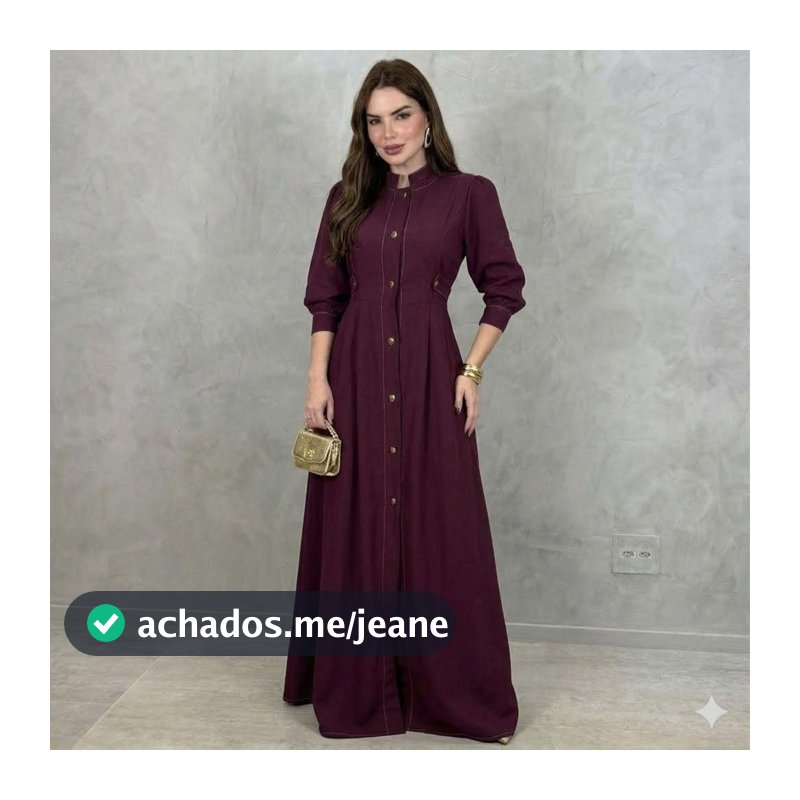 Vestido Longo Feminino Elegante Com Botões E Mangas 3/4 Modesta Casual Tendencia