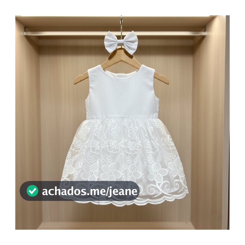 Vestido Bebe Infantil Branco com Laço 100% Algodão Delicado para Festas Batizado e Passeios
