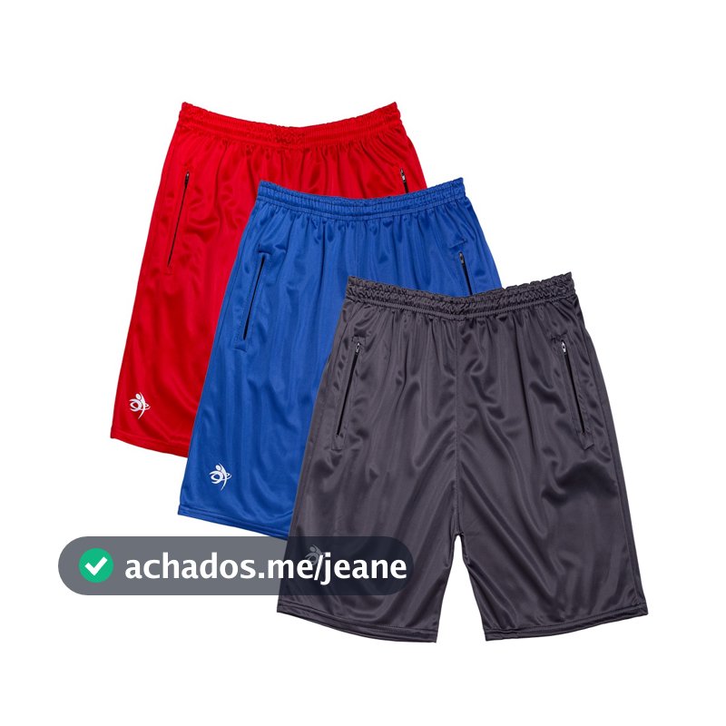 3 Bermuda Short Fit Refletivo Com Zíper Masculina Casual- Treino - Academia - Esportes -Corrida