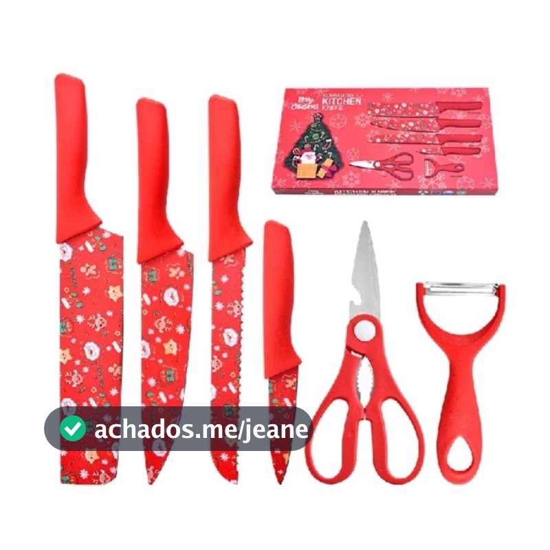 Kit de Facas tema Natalino 6 Peças Beleza, Praticidade e Espírito de Natal na sua Cozinha!