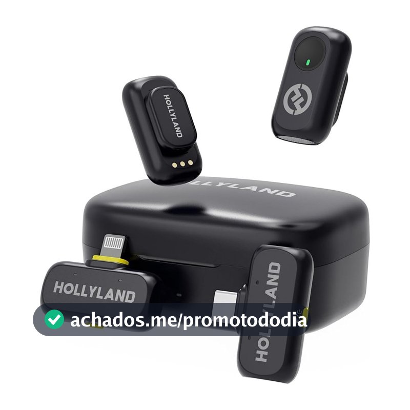Microfone Lapela Hollyland Lark A1 Combo Preto P/ iPhone e Android USB-C Lighting