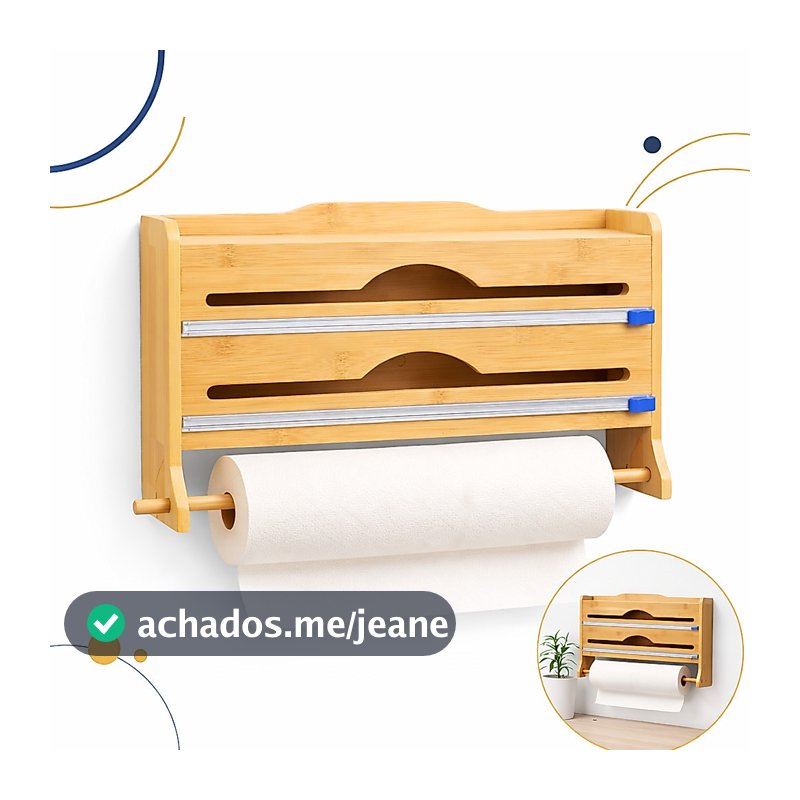 Organizador Cozinha 3 Rolos Corte Seguro Bambu Pvc Práticos