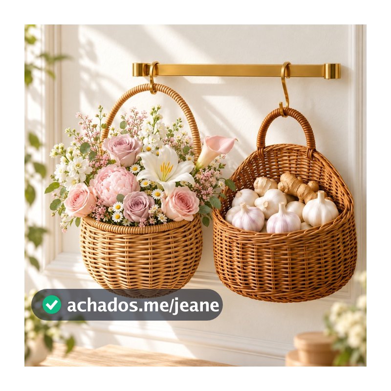 Cesto Organizador de Parede Trançado com Alça Decorativo Multiuso para Cozinha Banheiro Quarto