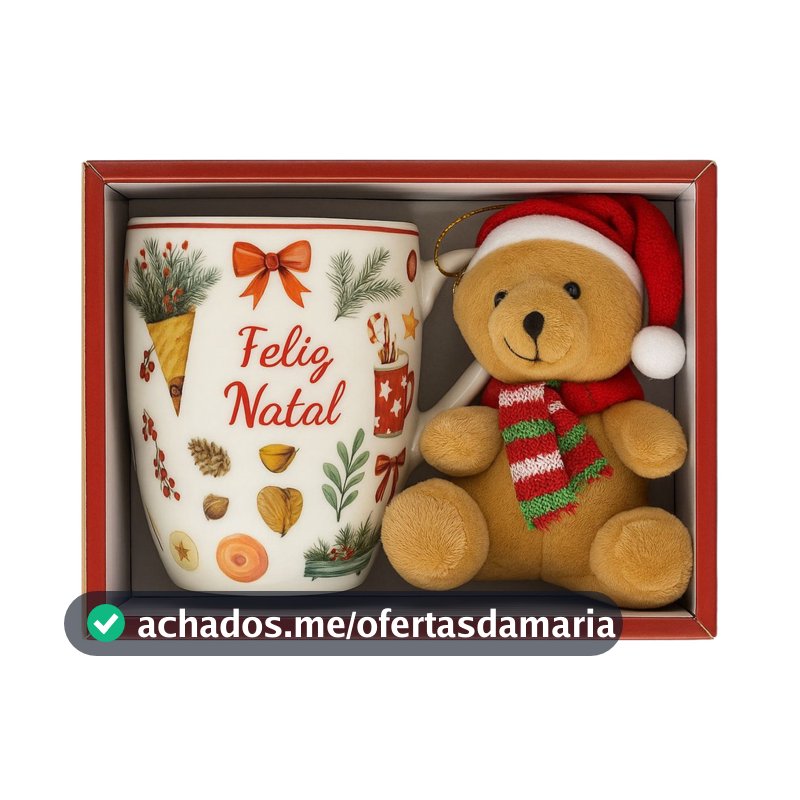 Caixa Caneca Ursinho Presente Estampas Natalina Feliz Natal